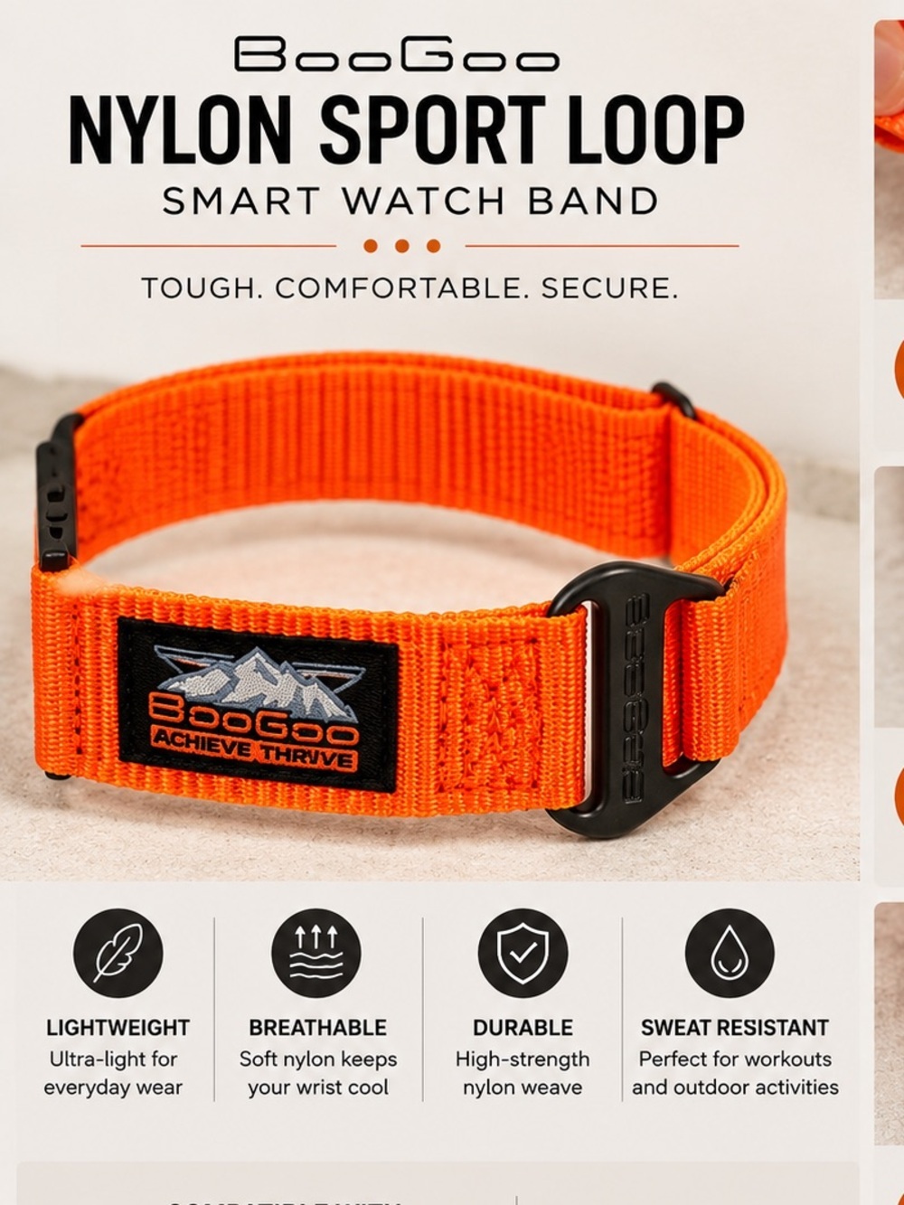 Amazon Orange Nylon Sport Loop Smart Watch Band